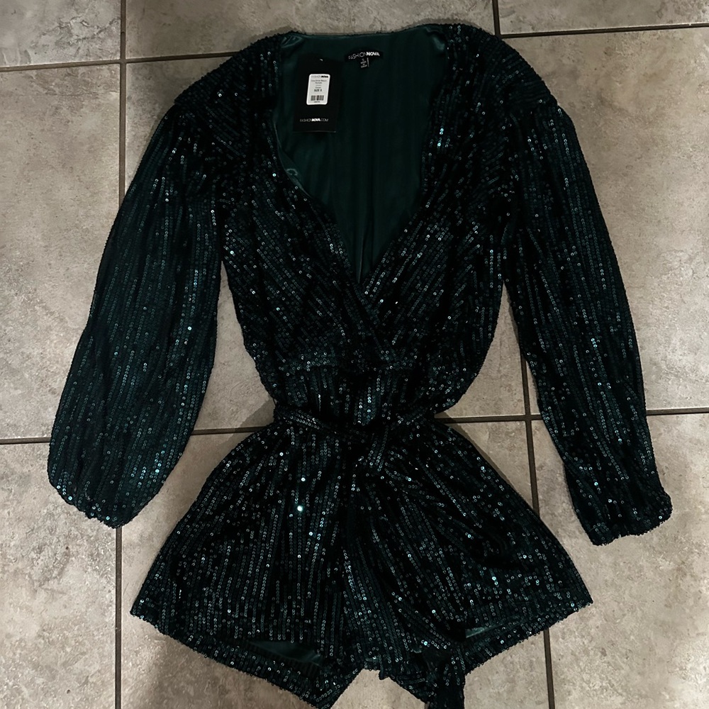 Sequin Green fashion nova Romper